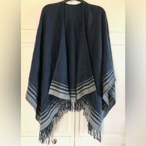 Navy Blue and Gray Striped Poncho